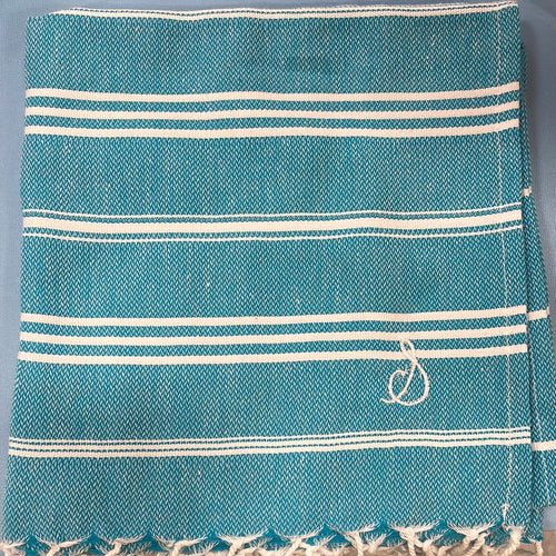 Sky Turquoise Kitchen Towel- Letter S