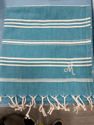 Sky Turquoise Kitchen Towel- Letter M