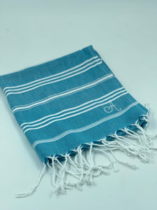 Sky Turquoise Blue Kitchen Towel- Letter A