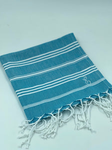 Sky Turquoise Blue Kitchen Towel- Letter E