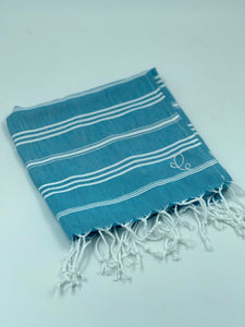 Sky Turquoise Blue Kitchen Towel- Letter C